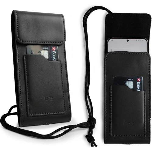 Buy LURESKO HECTOR XXL leather neck case / belt case / loop case / vertical holster 167x78x10mm (black smooth with black thread) - LUR128 - {ean13} - Home Screen Store Europe