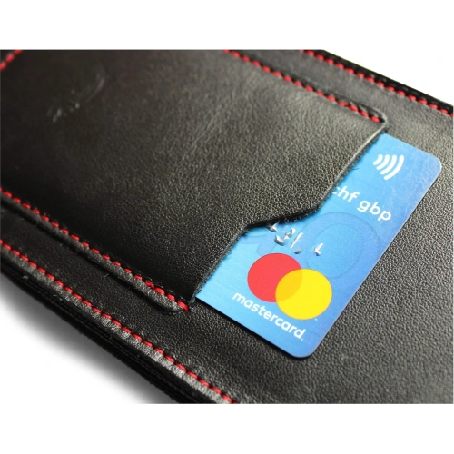 Kup Caz de gât LURESKO HECTOR XXL din piele / caz de curea / husă de tip loop vertical 167x78x10mm (negru, neted, fir roșu, interior roșu) - LUR127 - {ean13} - Sklep Home Screen