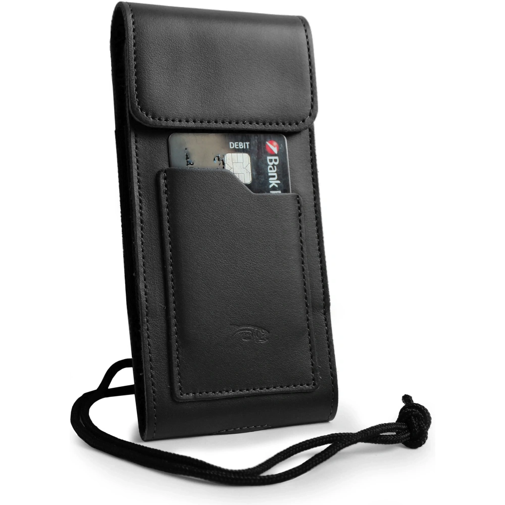 Skórzane etui na szyję / do paska / do szlufki / kabura pionowa LURESKO HECTOR XXL 167x78x10mm (czarny gładki czarna nić)