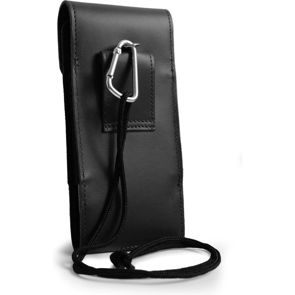 Skórzane etui na szyję / do paska / do szlufki / kabura pionowa LURESKO HECTOR XXL 167x78x10mm (czarny gładki czarna nić)