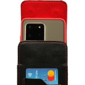Buy LURESKO HECTOR XXL leather neck case / belt case / loop holster vertical 167x78x10mm (black smooth red thread red interior) - LUR127 - {ean13} - Home Screen Store Europe