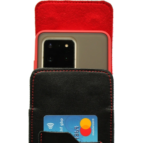 Buy LURESKO HECTOR XXL leather neck case / belt case / loop holster vertical 167x78x10mm (black smooth red thread red interior) - LUR127 - {ean13} - Home Screen Store Europe