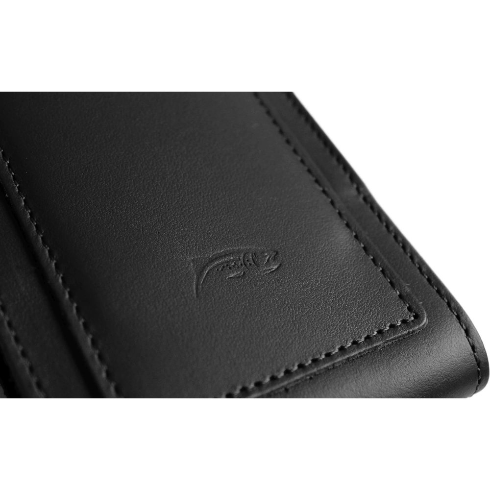 Skórzane etui na szyję / do paska / do szlufki / kabura pionowa LURESKO HECTOR XXL 167x78x10mm (czarny gładki czarna nić)