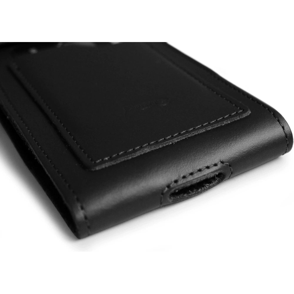 Skórzane etui na szyję / do paska / do szlufki / kabura pionowa LURESKO HECTOR XXL 167x78x10mm (czarny gładki czarna nić)