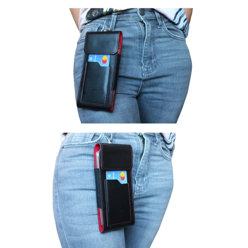 Kup LURESKO HECTOR XXL Lederhülle / Gürteltasche / Loop Holster vertikal 167x78x10mm (schwarz glatt mit roten Nähten und rotem Innenfutter) - LUR127 - {ean13} - Sklep Home Screen