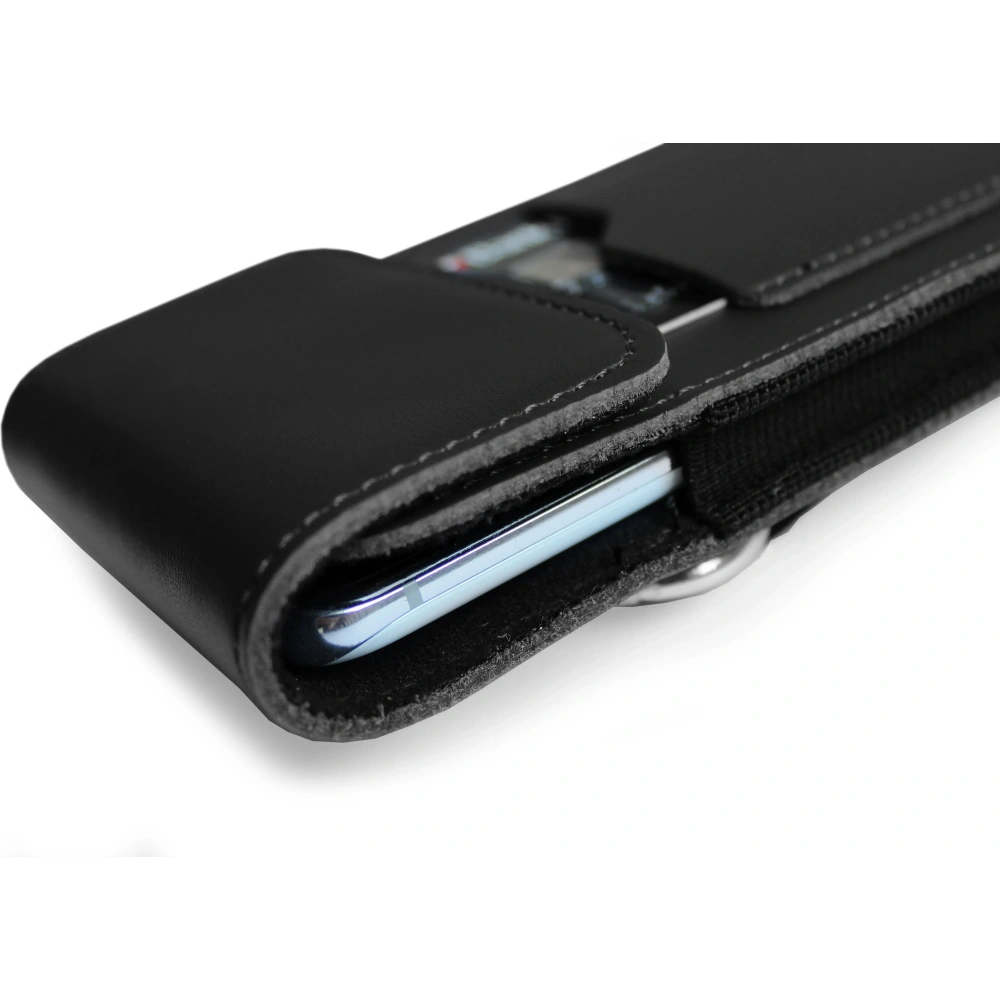 Skórzane etui na szyję / do paska / do szlufki / kabura pionowa LURESKO HECTOR XXL 167x78x10mm (czarny gładki czarna nić)