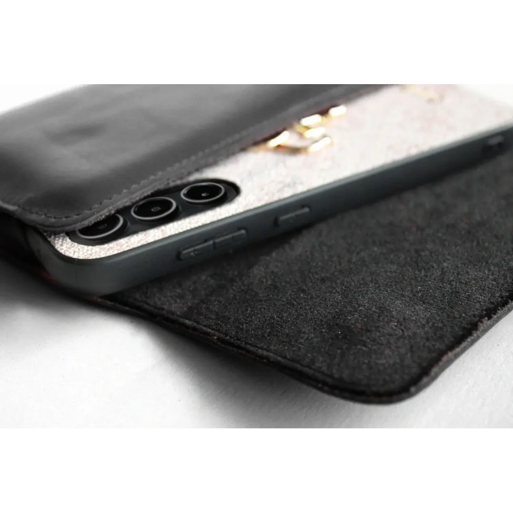 Skórzane etui ochronne LURESKO ELLA XXL na telefon - 170x85x12 / do torebki plecaka (czarny)