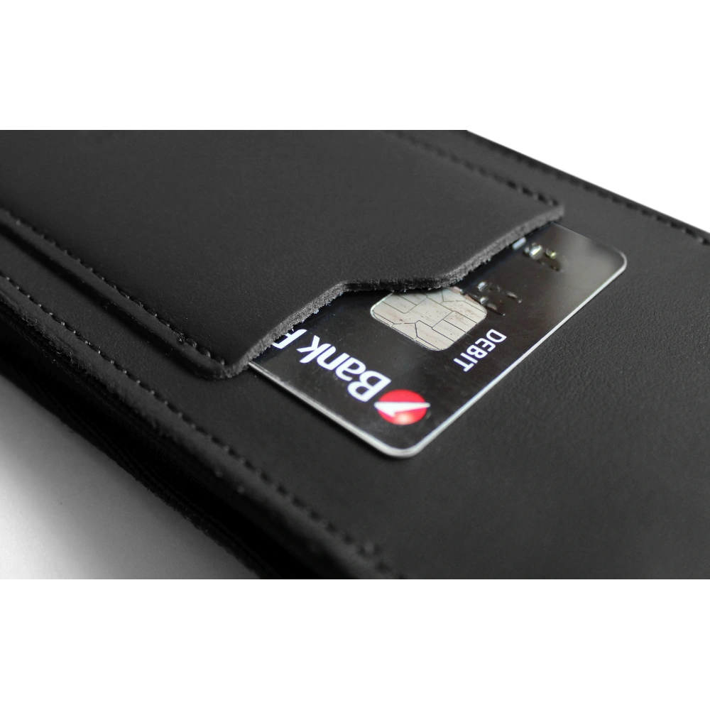 Skórzane etui na szyję / do paska / do szlufki / kabura pionowa LURESKO HECTOR XXL 167x78x10mm (czarny gładki czarna nić)