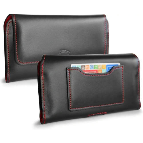 Buy LURESKO ELLA XXL leather protective case for phone - 170x85x12 / for handbag backpack (black with red thread) - LUR131 - {ean13} - Home Screen Store Europe