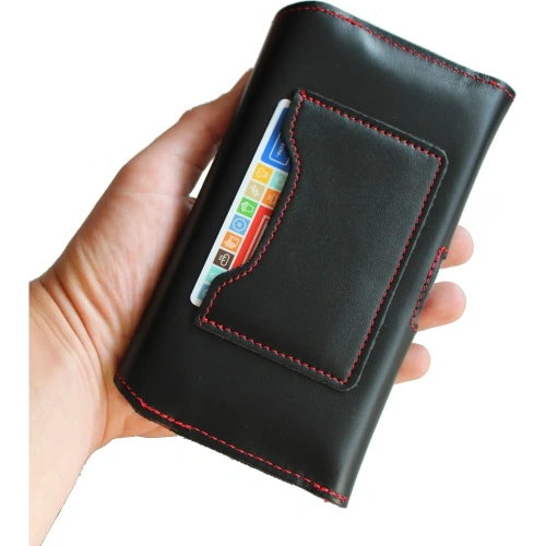 Buy LURESKO ELLA XXL leather protective case for phone - 170x85x12 / for handbag backpack (black with red thread) - LUR131 - {ean13} - Home Screen Store Europe