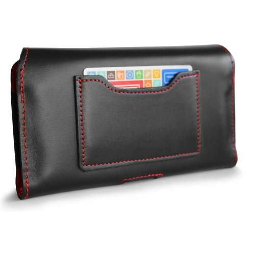 Buy LURESKO ELLA XXL leather protective case for phone - 170x85x12 / for handbag backpack (black with red thread) - LUR131 - {ean13} - Home Screen Store Europe