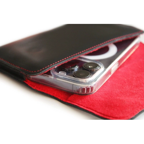 Buy LURESKO ELLA XXL leather protective case for phone - 170x85x12 / for handbag backpack (black with red thread) - LUR131 - {ean13} - Home Screen Store Europe