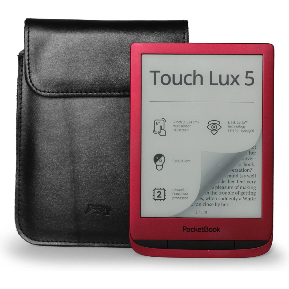 Skórzane etui LURESKO CLAYER S na ebook 162x113x9mm (magnes)(czarny gładki czarna nić)