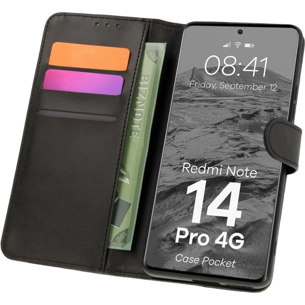 Etui z klapką Bizon Case Pocket do Xiaomi Redmi Note 14 Pro 4G czarne