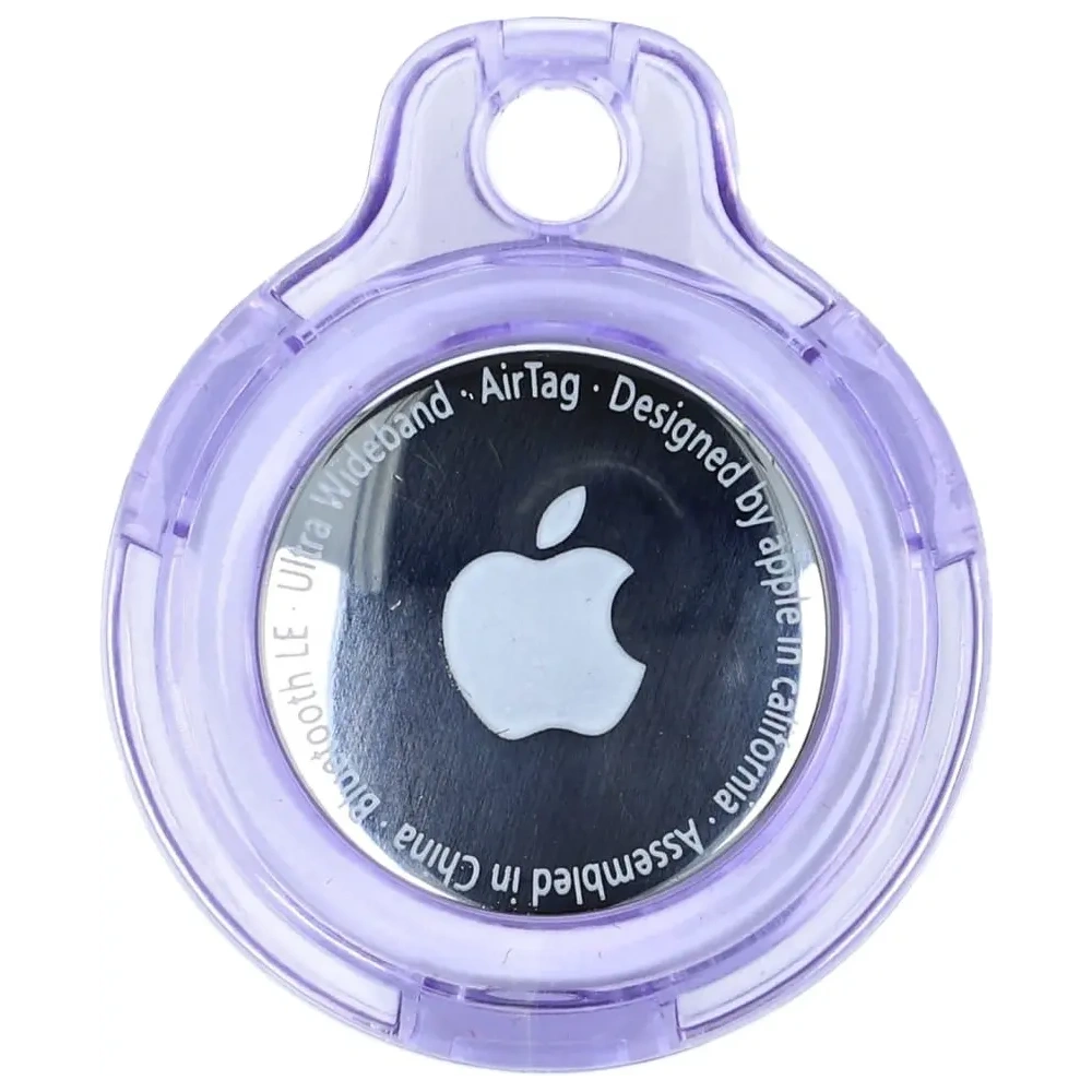Etui Bizon Case Locator Keychain do Apple AirTag przezroczysto-fioletowe