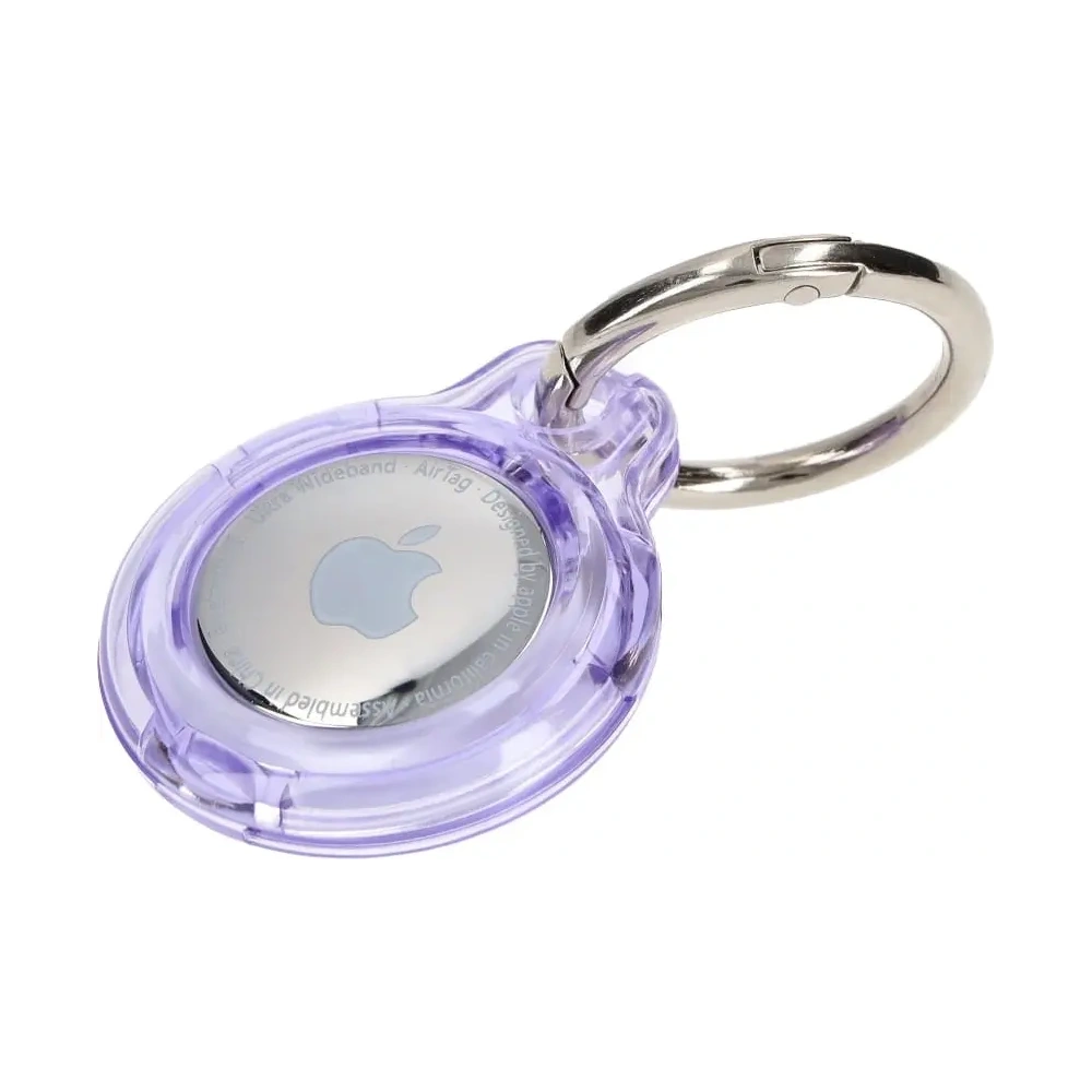 Etui Bizon Case Locator Keychain do Apple AirTag przezroczysto-fioletowe