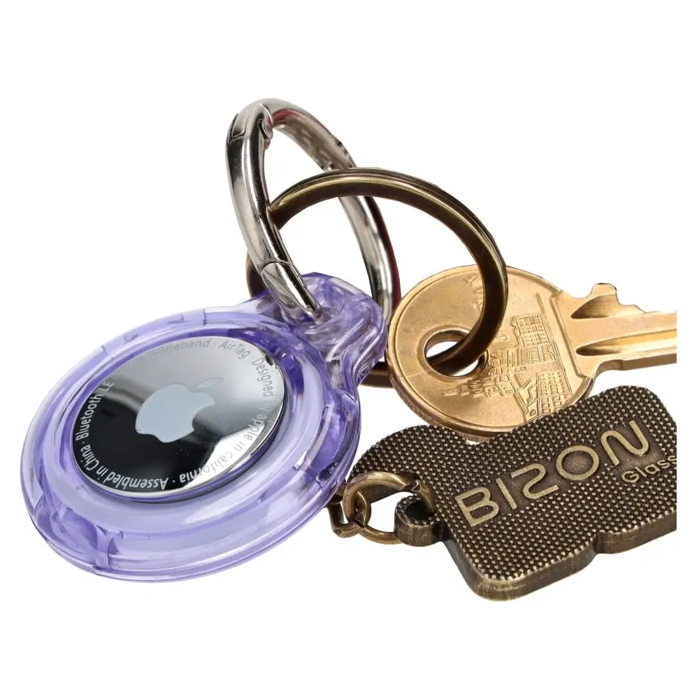 Etui Bizon Case Locator Keychain do Apple AirTag przezroczysto-fioletowe