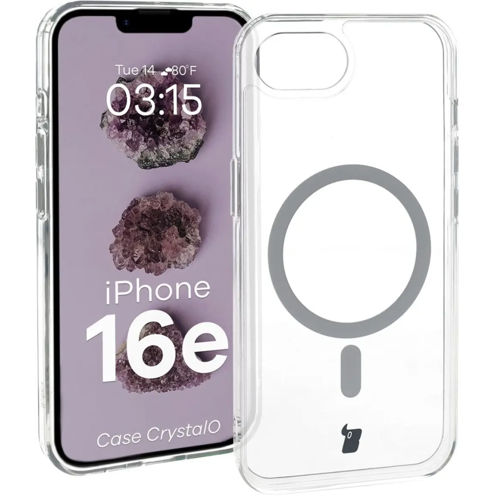 Etui z pierścieniem magnetycznym Bizon Case CrystalO Magnetic do Apple iPhone 16e przezroczyste