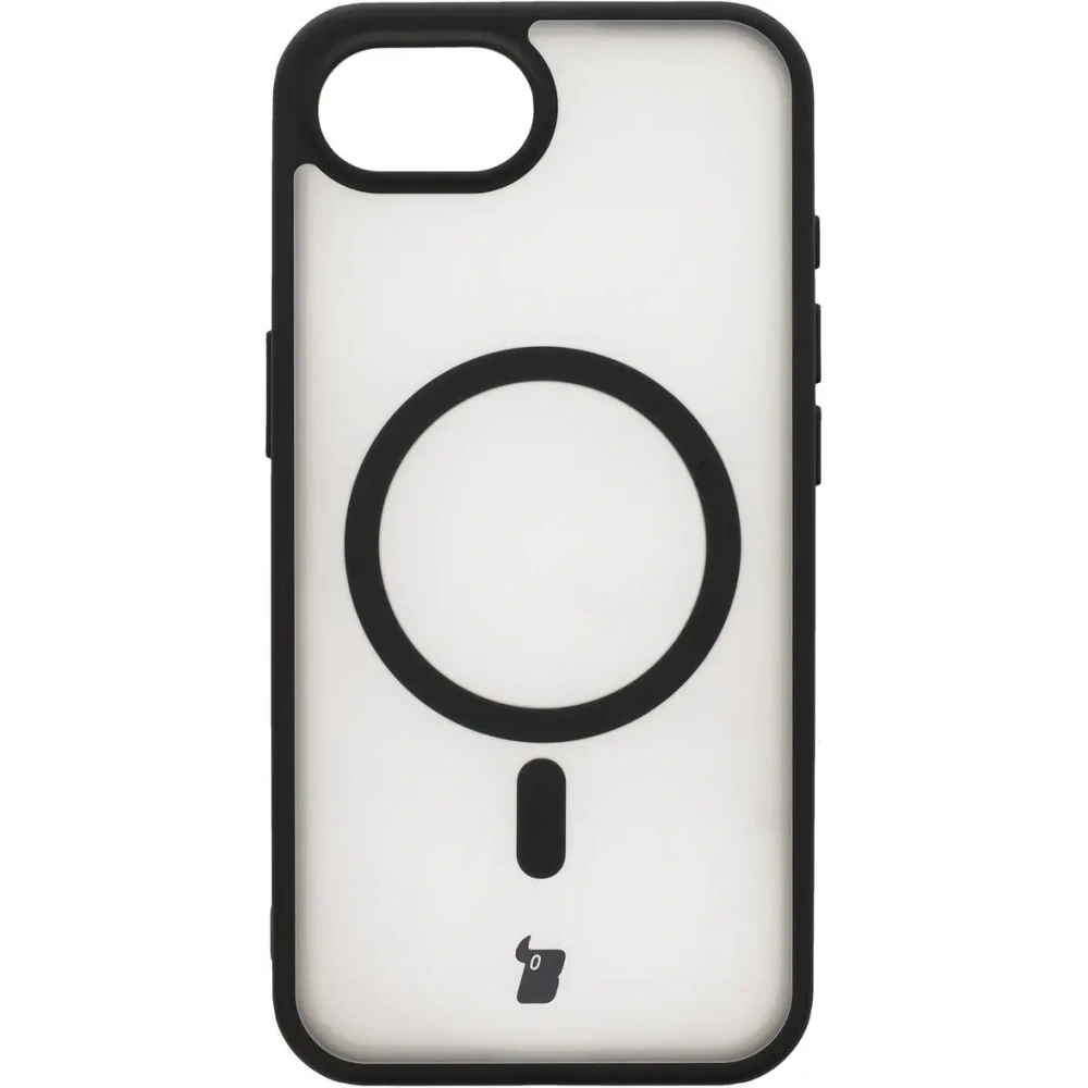 Etui z pierścieniem magnetycznym Bizon Case MatteO Magnetic do Apple iPhone 16e półprzezroczyste z czarną ramką