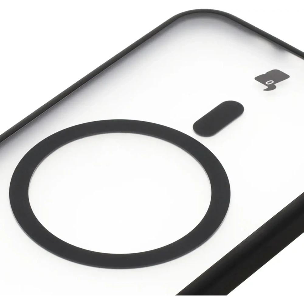Etui z pierścieniem magnetycznym Bizon Case MatteO Magnetic do Apple iPhone 16e półprzezroczyste z czarną ramką