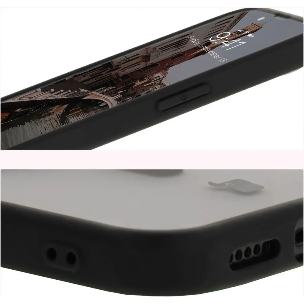 Etui z pierścieniem magnetycznym Bizon Case MatteO Magnetic do Apple iPhone 16e półprzezroczyste z czarną ramką