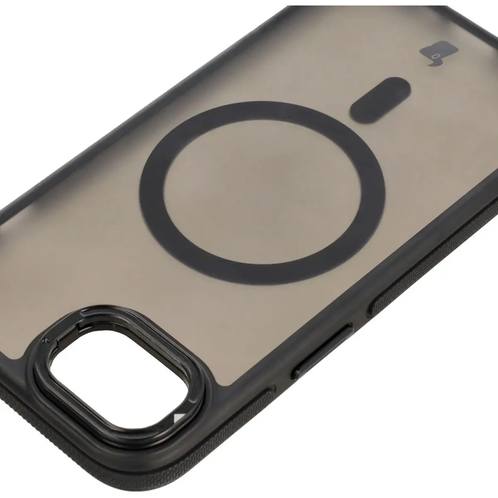 Etui z podstawką i pierścieniem magnetycznym Bizon Case Eclipse Magnetic & Stand do Apple iPhone 16e przydymione z czarną ramką