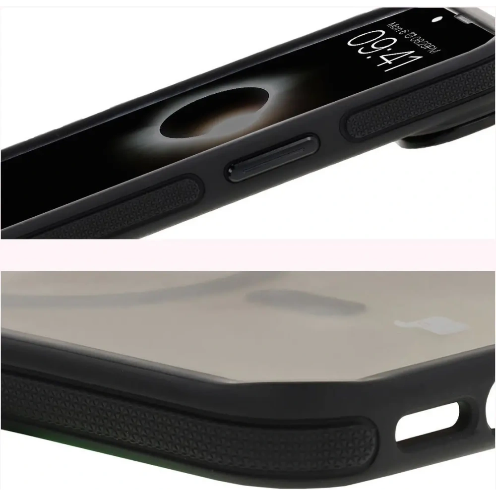 Etui z podstawką i pierścieniem magnetycznym Bizon Case Eclipse Magnetic & Stand do Apple iPhone 16e przydymione z czarną ramką