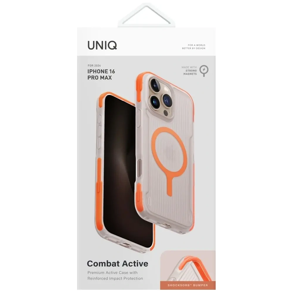 Etui UNIQ Combat Active do Apple iPhone 16 Pro Max Magclick Charging pomarańczowy
