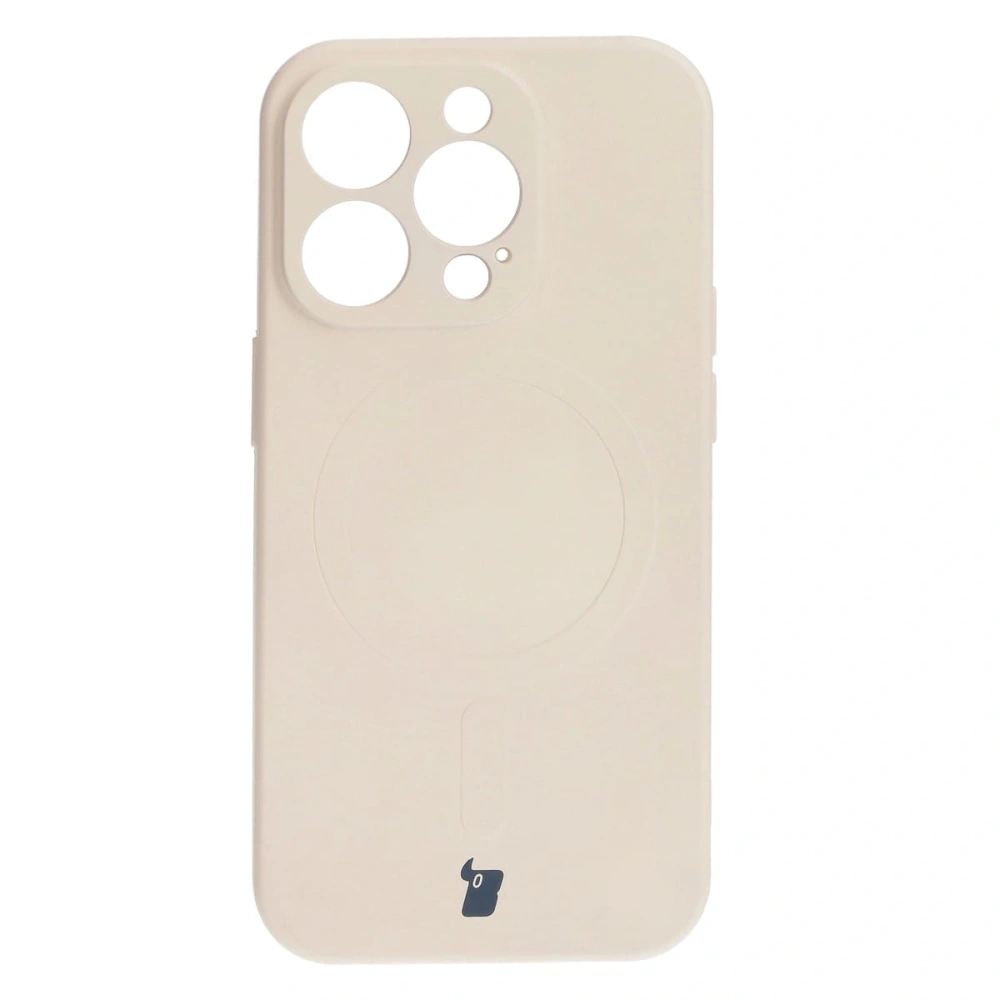 Etui silikonowe z pierścieniem magnetycznym Bizon Case Silicone Magnetic do Apple iPhone 15 Pro beżowe