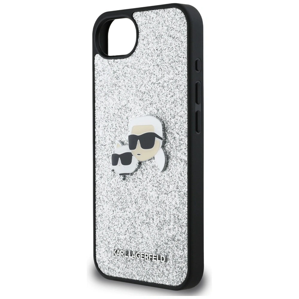 Etui Karl Lagerfeld Fixed Glitter Ikonik Metal Pin do Apple iPhone 16e srebrny
