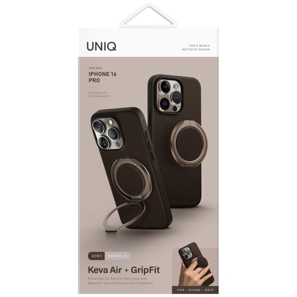 Etui UNIQ Keva Air do Apple iPhone 16 Pro Magclick Charging GripFit brązowy