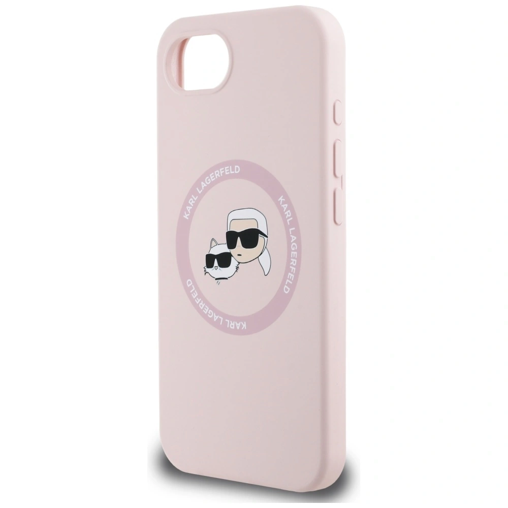 Etui Karl Lagerfeld Silicone Karl&Choupette Heads MagSafe do Apple iPhone 16e różowy
