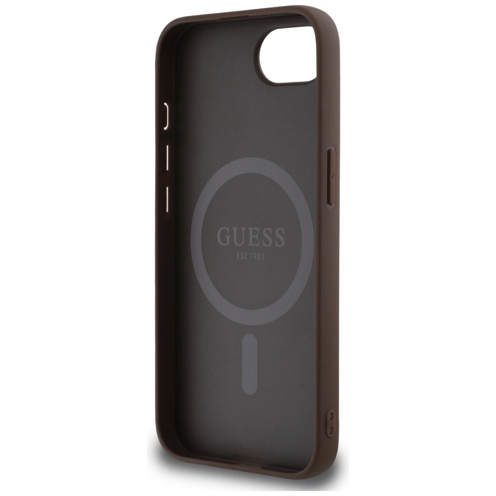 Etui Guess 4G Ring Classic Logo MagSafe do Apple iPhone 16e brązowy