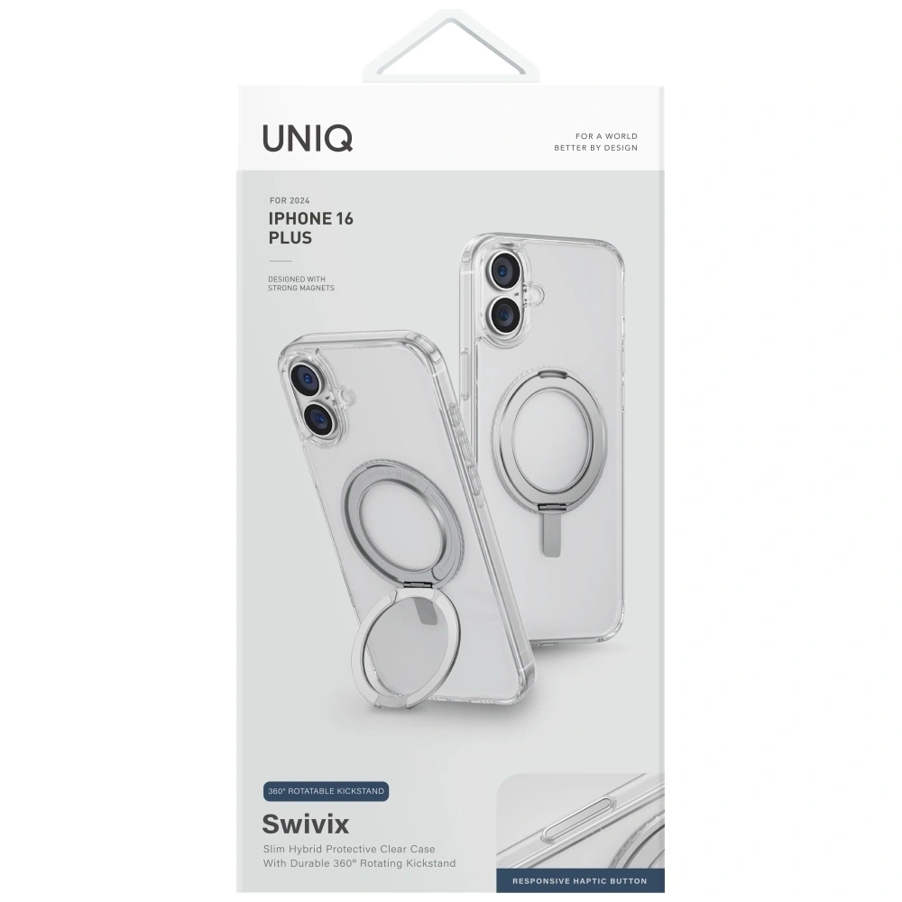 Etui UNIQ Swivix do Apple iPhone 16 Plus 360 Rotating Kickstand przezroczysty