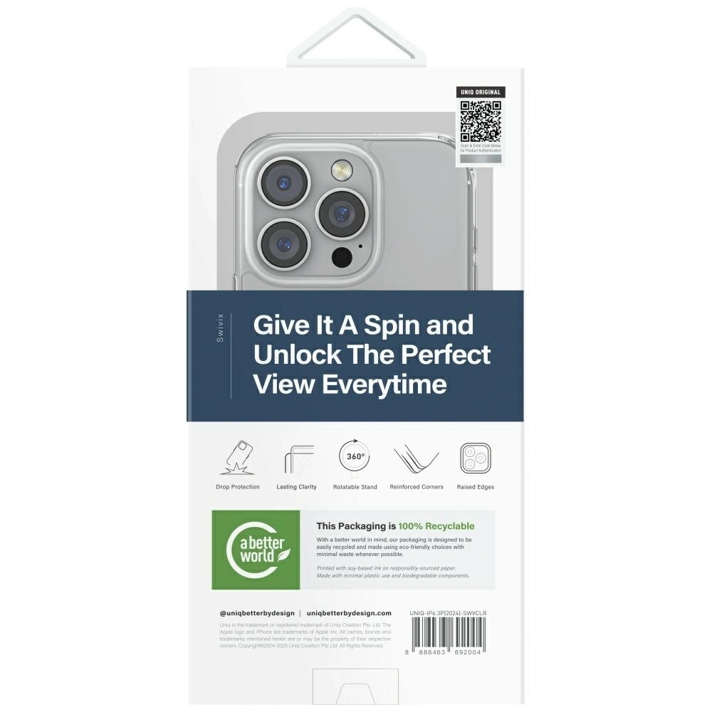 Etui UNIQ Swivix do Apple iPhone 16 Pro 360 Rotating Kickstand przezroczysty