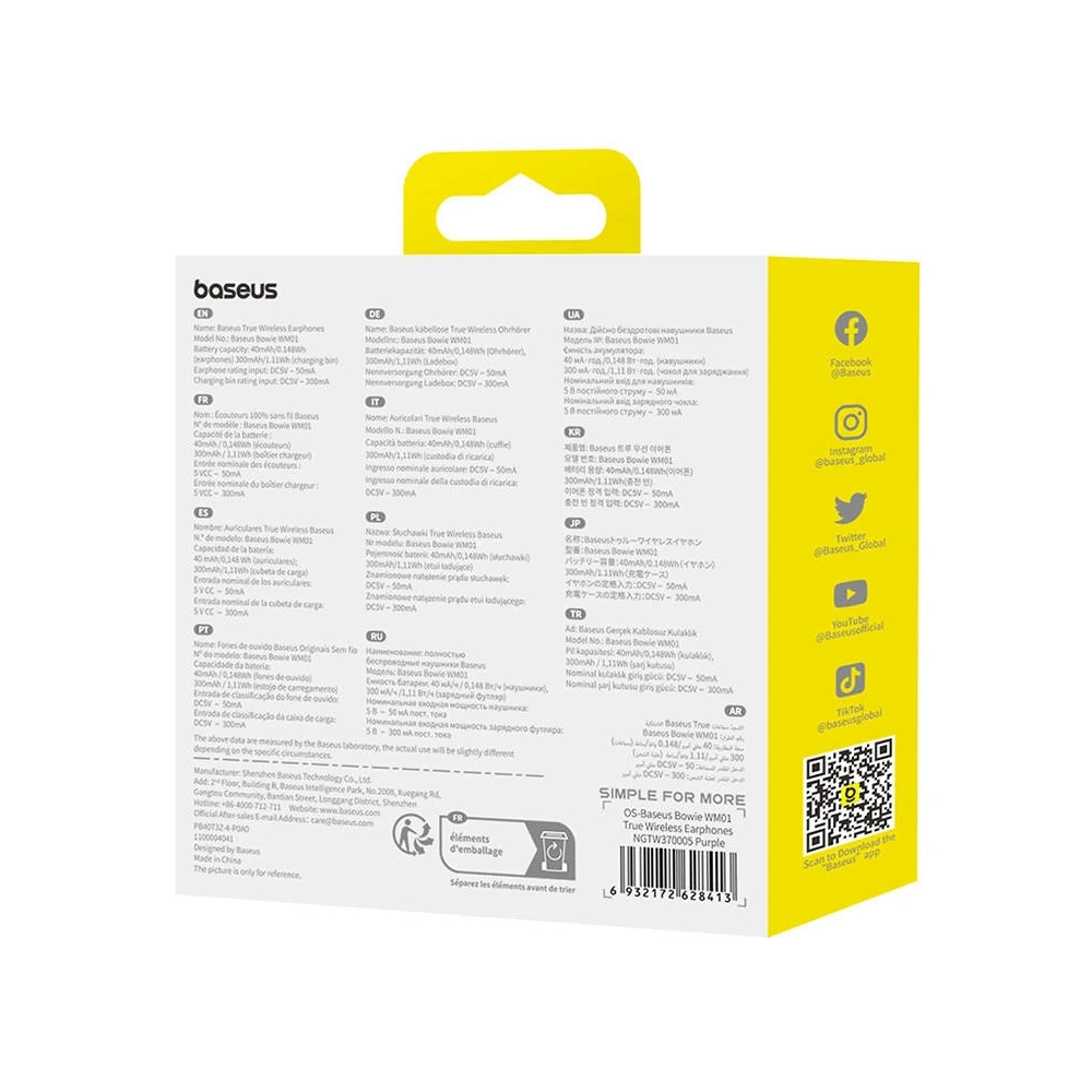 Bezprzewodowe słuchawki dokanałowe Baseus Bowie WM01 (fioletowe)