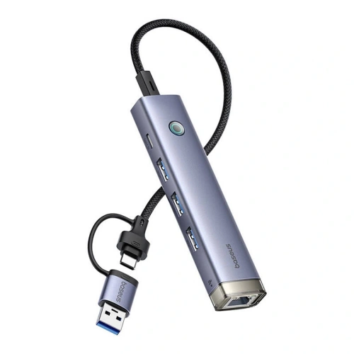 Kup Baseus UltraJoy Hub 4in1 USB-A, USB-C / 3xUSB-A 3.0 + USB-C + RJ45 (grau) - BSU8945 - {ean13} - Sklep Home Screen