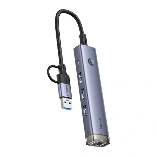 Kup Hub 4w1 Baseus UltraJoy USB-A, USB-C / 3xUSB-A 3.0 + USB-C + RJ45 (szary) - BSU8945 - {ean13} - Sklep Home Screen