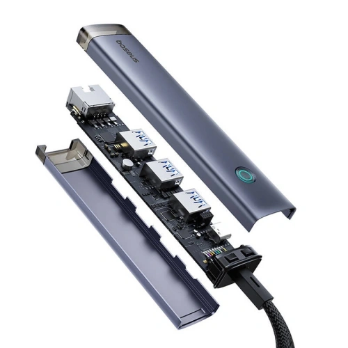 Kup Hub 4w1 Baseus UltraJoy USB-A, USB-C / 3xUSB-A 3.0 + USB-C + RJ45 (szary) - BSU8945 - {ean13} - Sklep Home Screen