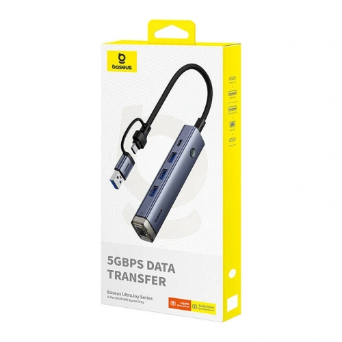 Kup Baseus UltraJoy Hub 4in1 USB-A, USB-C / 3xUSB-A 3.0 + USB-C + RJ45 (grau) - BSU8945 - {ean13} - Sklep Home Screen
