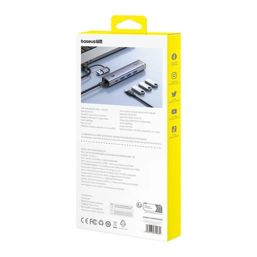 Kup Hub 4w1 Baseus UltraJoy USB-A, USB-C / 3xUSB-A 3.0 + USB-C + RJ45 (szary) - BSU8945 - {ean13} - Sklep Home Screen