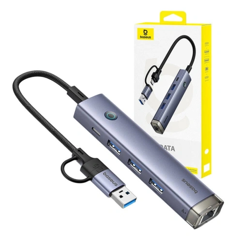 Kup Hub 4w1 Baseus UltraJoy USB-A, USB-C / 3xUSB-A 3.0 + USB-C + RJ45 (szary) - BSU8945 - {ean13} - Sklep Home Screen