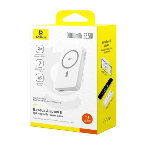 Buy Baseus Airpow2 Qi2 magnetic powerbank 10000mAh 22.5W (white) - BSU8946 - {ean13} - Home Screen Store Europe