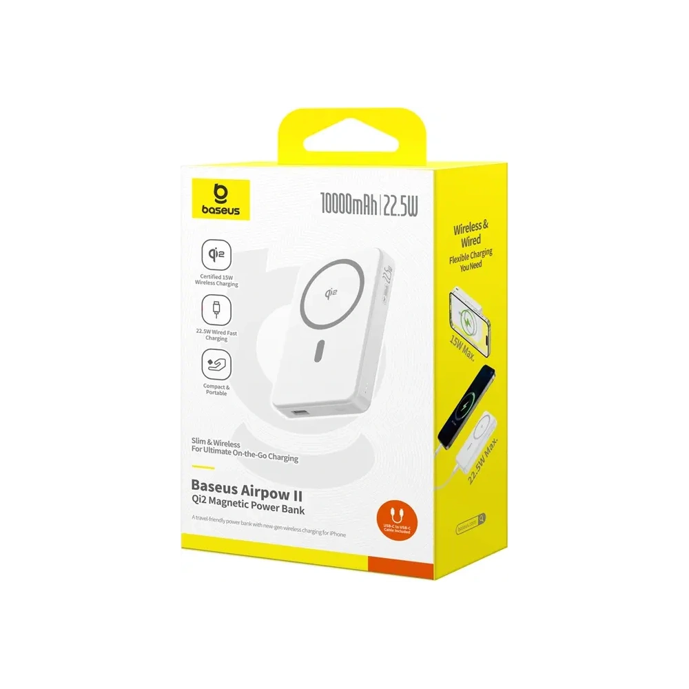 Powerbank magnetyczny Baseus Airpow2 Qi2 10000mAh 22.5W (biały)