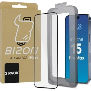 Kup Szkło hartowane z ramką montażową Bizon Glass Aplikator do Apple iPhone 15 Pro Max [2 PACK] - BIZ8788 - {ean13} - Sklep Home Screen