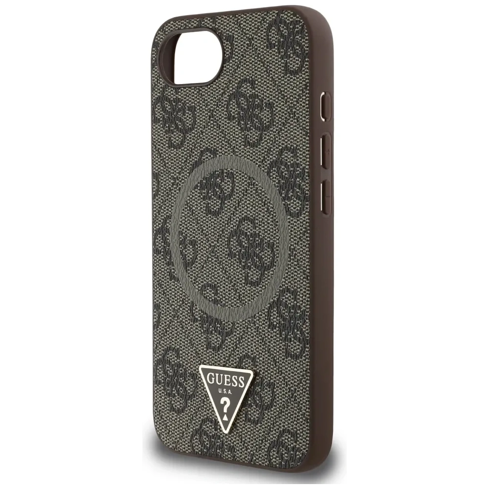 Etui Guess 4G Ring Triangle Logo MagSafe do Apple iPhone 16e brązowy