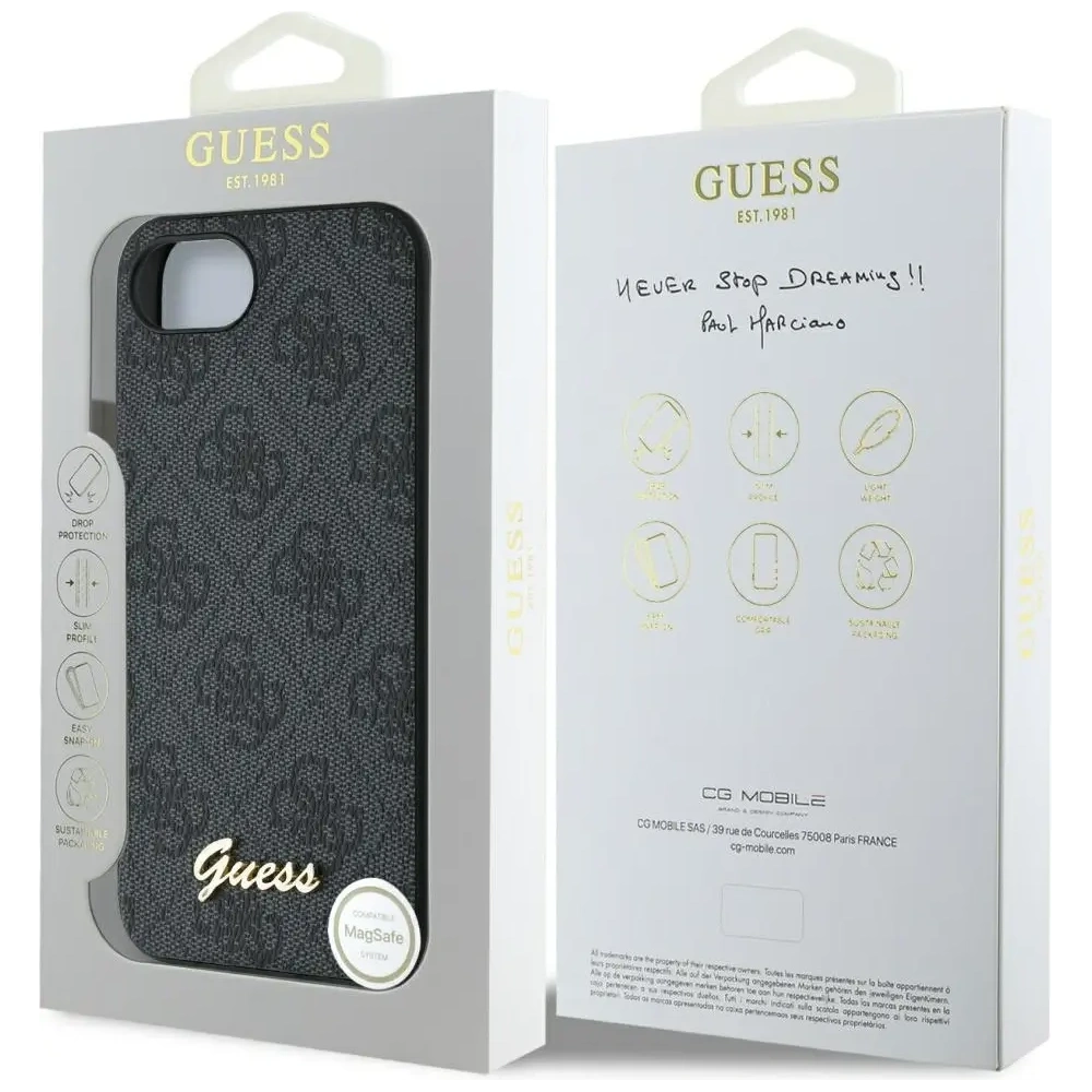 Etui Guess 4G Script Logo MagSafe do Apple iPhone 16e czarny