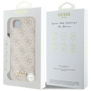 Etui Guess 4G Script Logo MagSafe do Apple iPhone 16e różowy