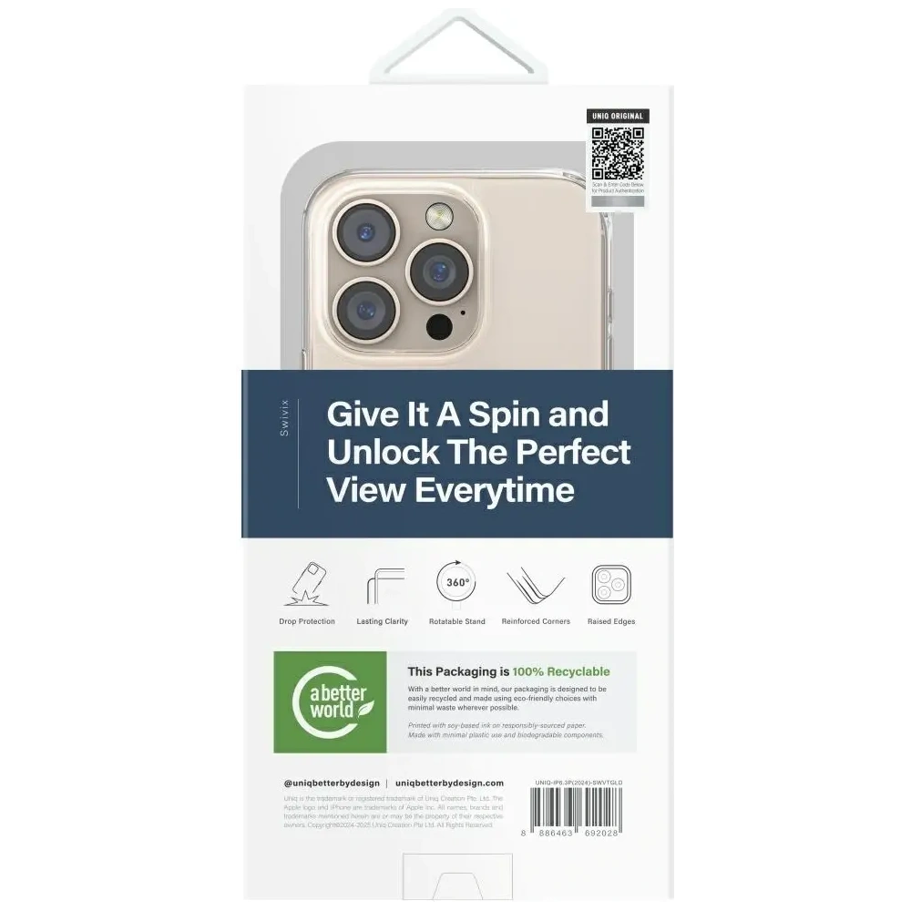 Etui UNIQ Swivix do Apple iPhone 16 Pro 360 Rotating Kickstand złoty