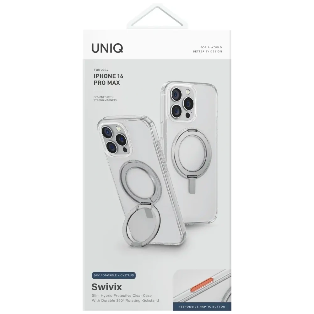 Etui UNIQ Swivix do Apple iPhone 16 Pro Max 360 Rotating Kickstand przezroczysty
